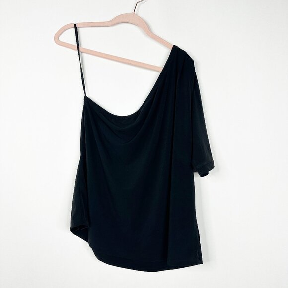 White House Black Market Tops - NWT White House Black Market Top M One Shoulder Sleeve Puff Tank Black #WHBM2